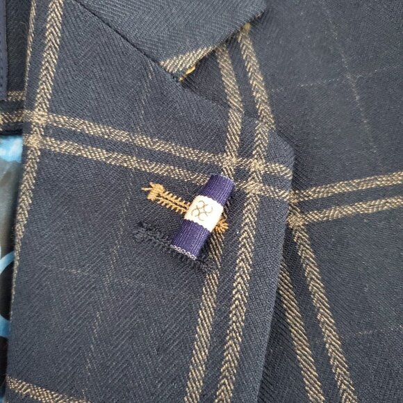 House Of Cavani Mens Blue Tan Plaid Sports Coat Size EU 56 2 Button Noch Neck - Picture 3 of 14